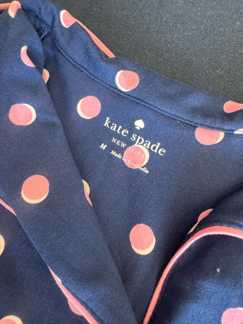 kate spade ♠️ Navy Pajama Top with Pink and Cream Polka Dots, cute comfy &cool! - Picture 2 of 14